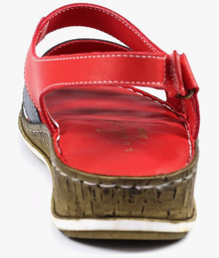 Eva Red Leather Hook and Loop Sandals