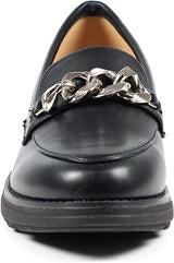 Ladies Tyson Black Wedged Loafer with Chunky Chain