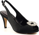 Ladies Venice Black Peep Toe Slingback with Diamanté Detail