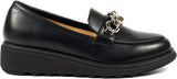 Ladies Tyson Black Wedged Loafer with Chunky Chain