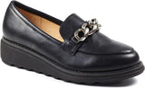 Ladies Tyson Black Wedged Loafer with Chunky Chain