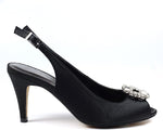 Ladies Venice Black Peep Toe Slingback with Diamanté Detail