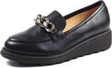 Ladies Tyson Black Wedged Loafer with Chunky Chain