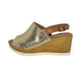 Shoozy Naomi Ladies Gold Leather Wedge Sandals