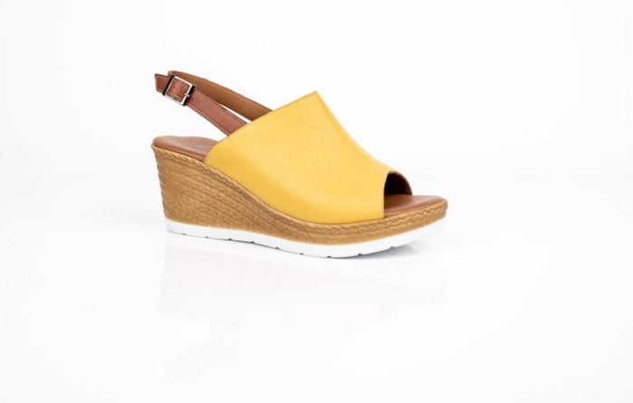 Shoozy Naomi Ladies Mustard Leather Wedge Sandals