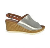 Shoozy Naomi Ladies Silver Leather Wedge Sandals