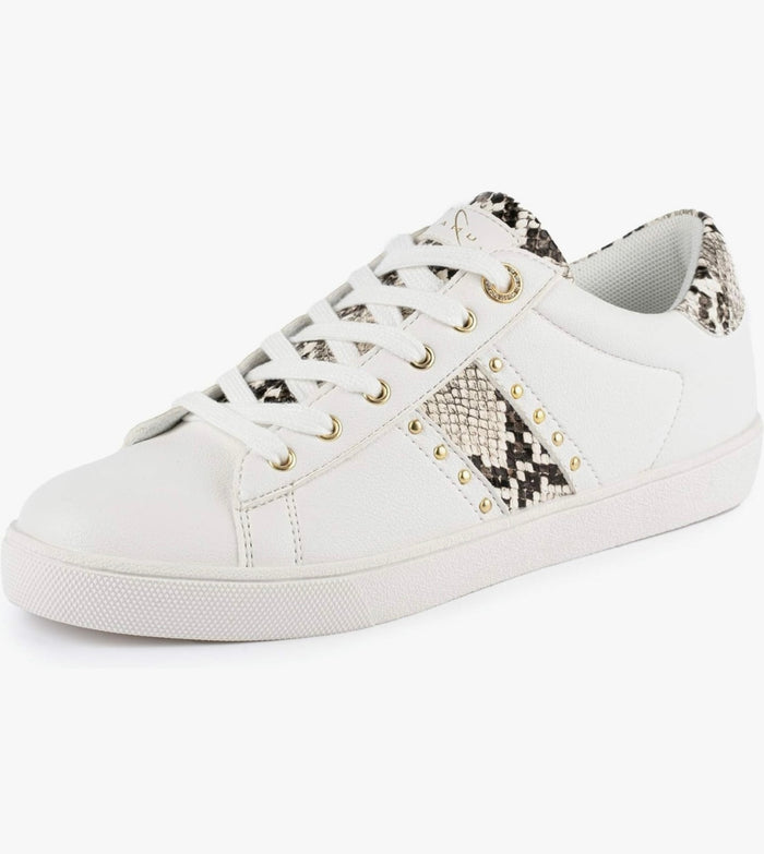 Florie Ladies White Snake Print Trainers