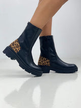 Shock Black Leopard detail chunky boots