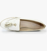 Michaela Ladies White Tassle Wedge Loafer