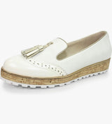 Michaela Ladies White Tassle Wedge Loafer