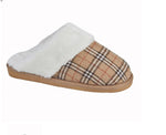 Ladies Leyla Beige Tartan Mule Slippers