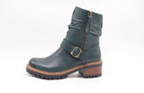 Modella Derby Ladies Green Leather Biker Boots