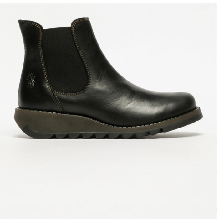 Fly London Salv Ladies Black Leather Ankle Boots