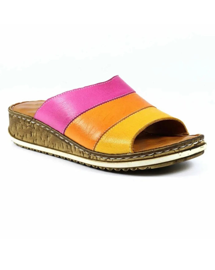 Shoozy Mila Ladies Yellow Multi Leather Slip On Sandals