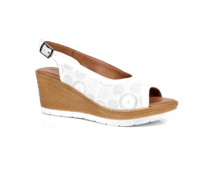Shoozy Bethany Ladies White Leather Wedge Sandals