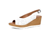 Shoozy Bethany Ladies White Leather Wedge Sandals