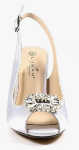 Ladies Venice Silver Peep Toe Slingback With Diamanté Detail