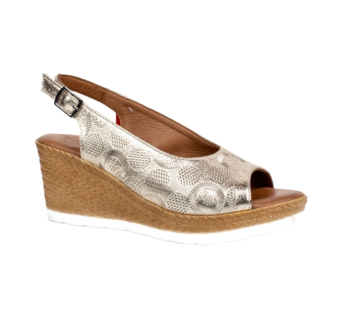 Bethany Ladies Gold Leather Wedges