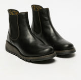 Fly London Salv Ladies Black Leather Ankle Boots
