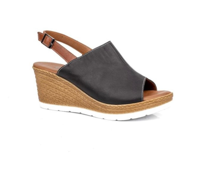 Shoozy Naomi Ladies Black Leather Wedge Sandy