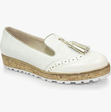 Michaela Ladies White Tassle Wedge Loafer
