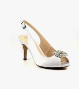 Ladies Venice Silver Peep Toe Slingback With Diamanté Detail