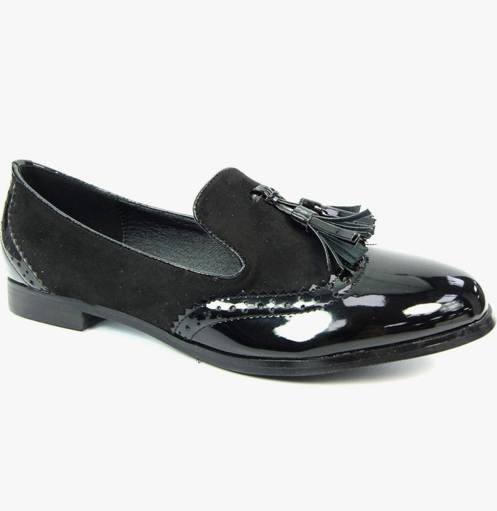 Lorretta Ladies Black Tassle Loafer