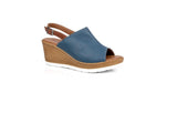 Shoozy Naomi Ladies Blue Leather Wedge Sandals