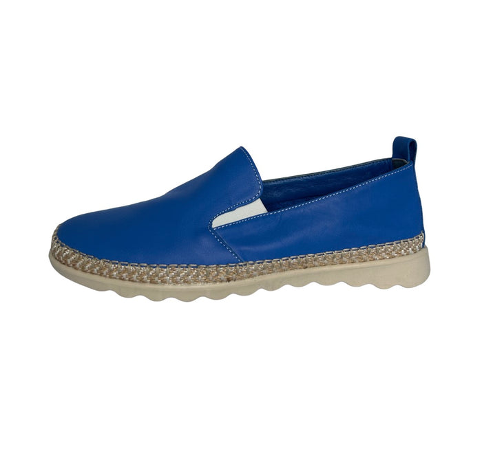 Fiona Ladies Bright Blue Leather Slip on Shoes