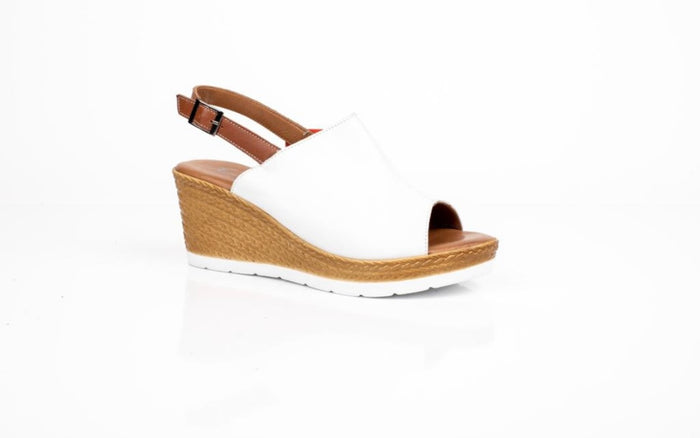 Shoozy Naomi Ladies White Leather Wedge Sandals