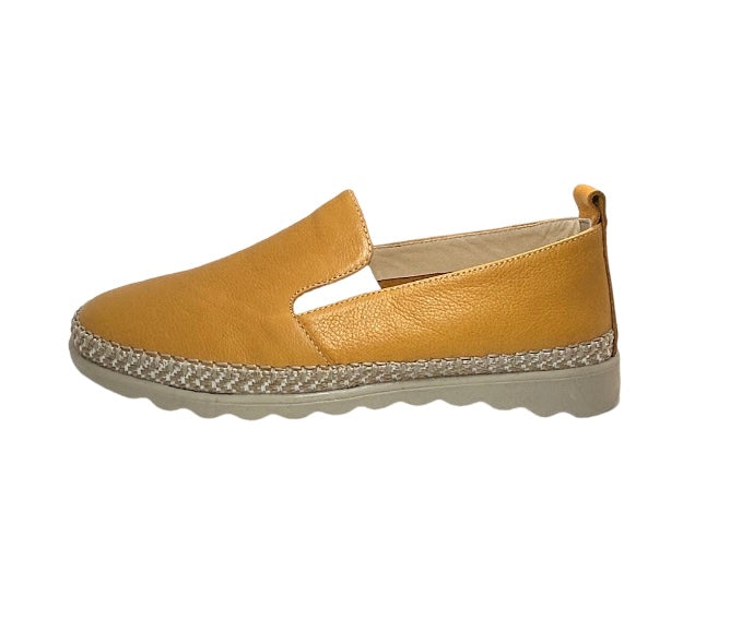 Fiona Ladies Mustard Leather Slip On Shoes