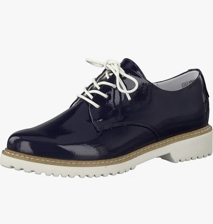 Marco Tozzi 23712 Ladies Navy Faux Patent Lace Up Shoes