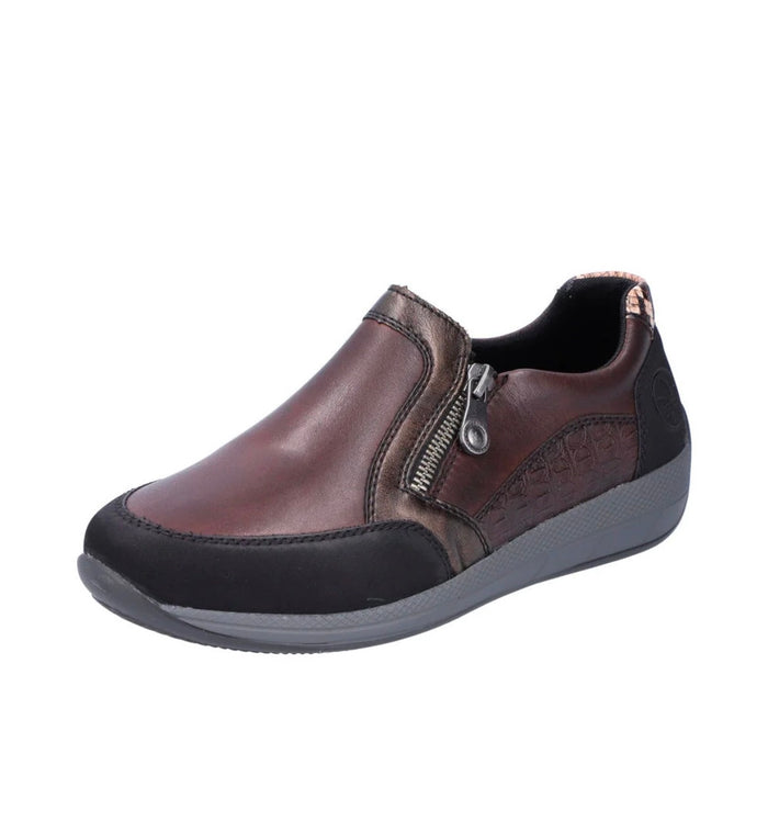 Rieker N1151-90 Ladies Brown Leather/Textile Shoes