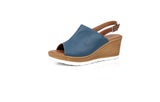 Shoozy Naomi Ladies Blue Leather Wedge Sandals