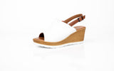 Shoozy Naomi Ladies White Leather Wedge Sandals