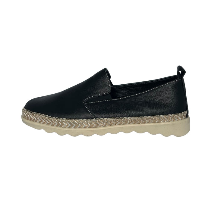 Shoozy Fiona Ladies Black Leather Slip On Shoes