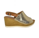 Shoozy Naomi Ladies Gold Leather Wedge Sandals