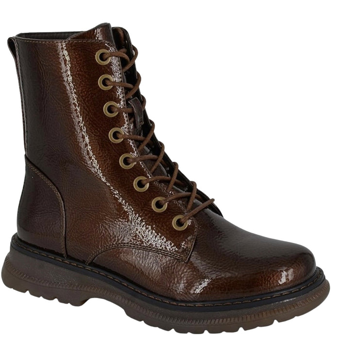 Ladies Cipriata Annetta Bronze Faux Patent Leather Ankle Boots