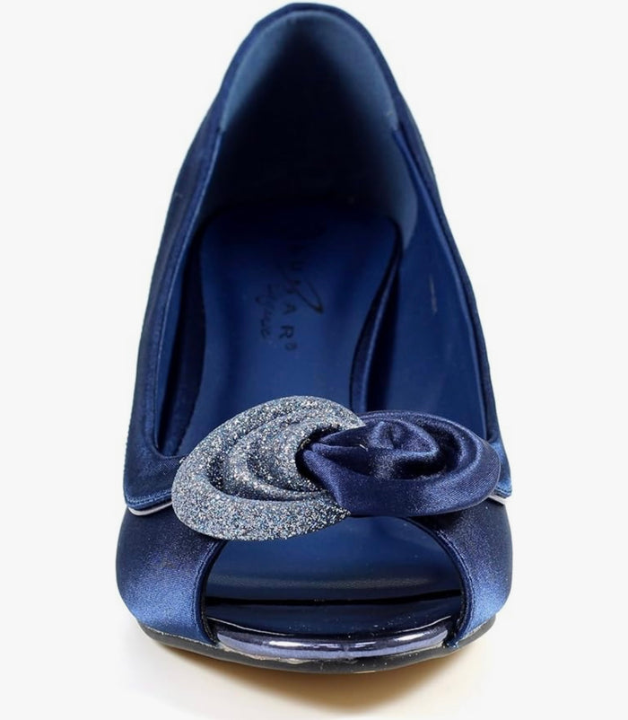 Ripley Navy Satin Peep Toe Court Shoes