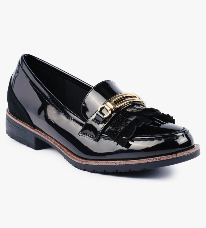 Fallon Ladies Black Tassel Loafers