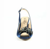 Lunar Ankara Navy Peep Toe Slingback Stilettos