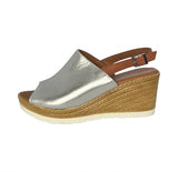 Shoozy Naomi Ladies Silver Leather Wedge Sandals