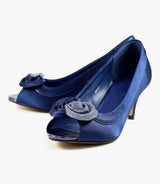 Ripley Navy Satin Peep Toe Court Shoes