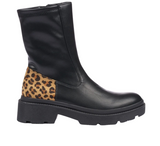 Shock Black Leopard detail chunky boots