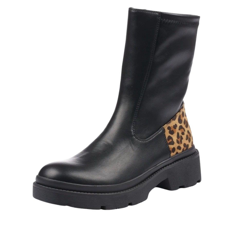 Shock Black Leopard detail chunky boots – Modella Shoes