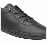 Shoozy Iris Black/Black Ladies Leather Plimsoll.