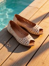 Modella Anna Ladies Cream Leather Peep Toe Flats