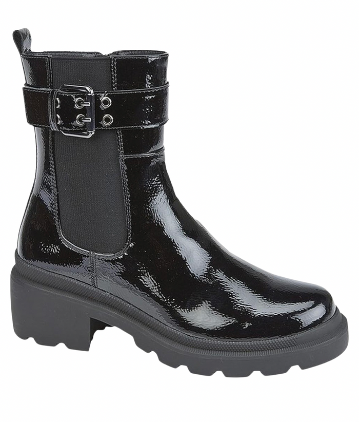 Cipriata Ladies Aldemara Black Faux Patent Ankle Boots