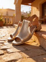 Modella Beatrice Ladies Gold Leather Low Heeled Sandal