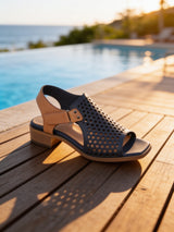 Modella Beatrice Ladies Navy Leather Low Heeled Sandals